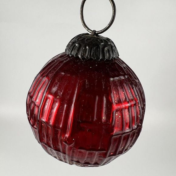 Vtg Kugel Style Thick Mercury Glass Scarlet Red &‎ Amber Ball Ornaments Set/6 - Picture 10 of 12